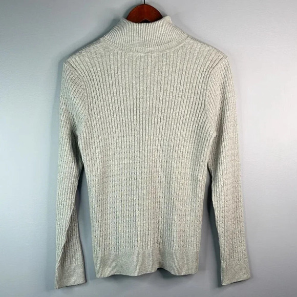 JEANNE PIERRE Cable Knit Turtleneck Sweater Grey Long Sl Lightweight Preppy M - Picture 6 of 10